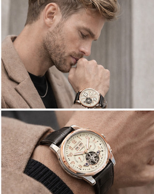 Herren Leder Uhr Automatik Millage Tourbillion Collection Designer Daydate