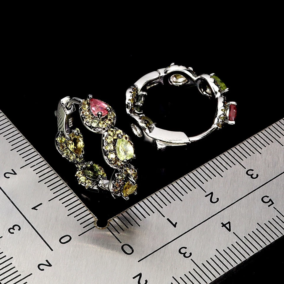 Brincos de prata esterlina 925 com pedras preciosas naturais de pera turmalina safira - Imagem 3 de 4