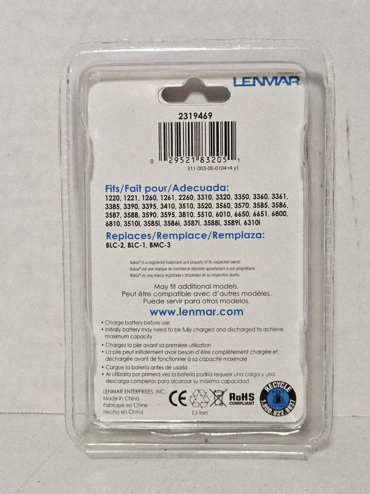 Batería de repuesto individual genuina Lenmar para teléfono celular para Nokia (CLKBLC2X) Foto 2 de 2