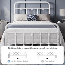 3ft Single Bed Frame Vintage Iron Platform Bed with High Headboard and Footboard