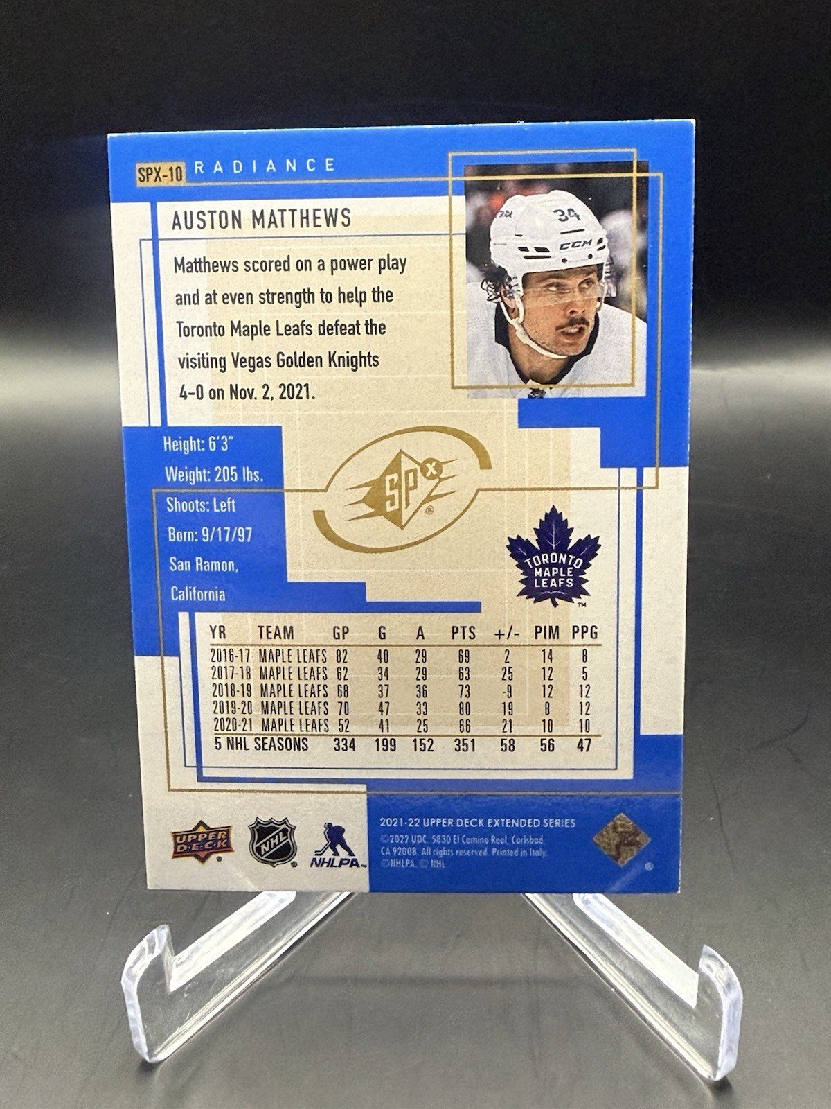 2021 Upper Deck Extended Series Spx Retro Auston Matthews #SPX-10 Radiance /100 view 2
