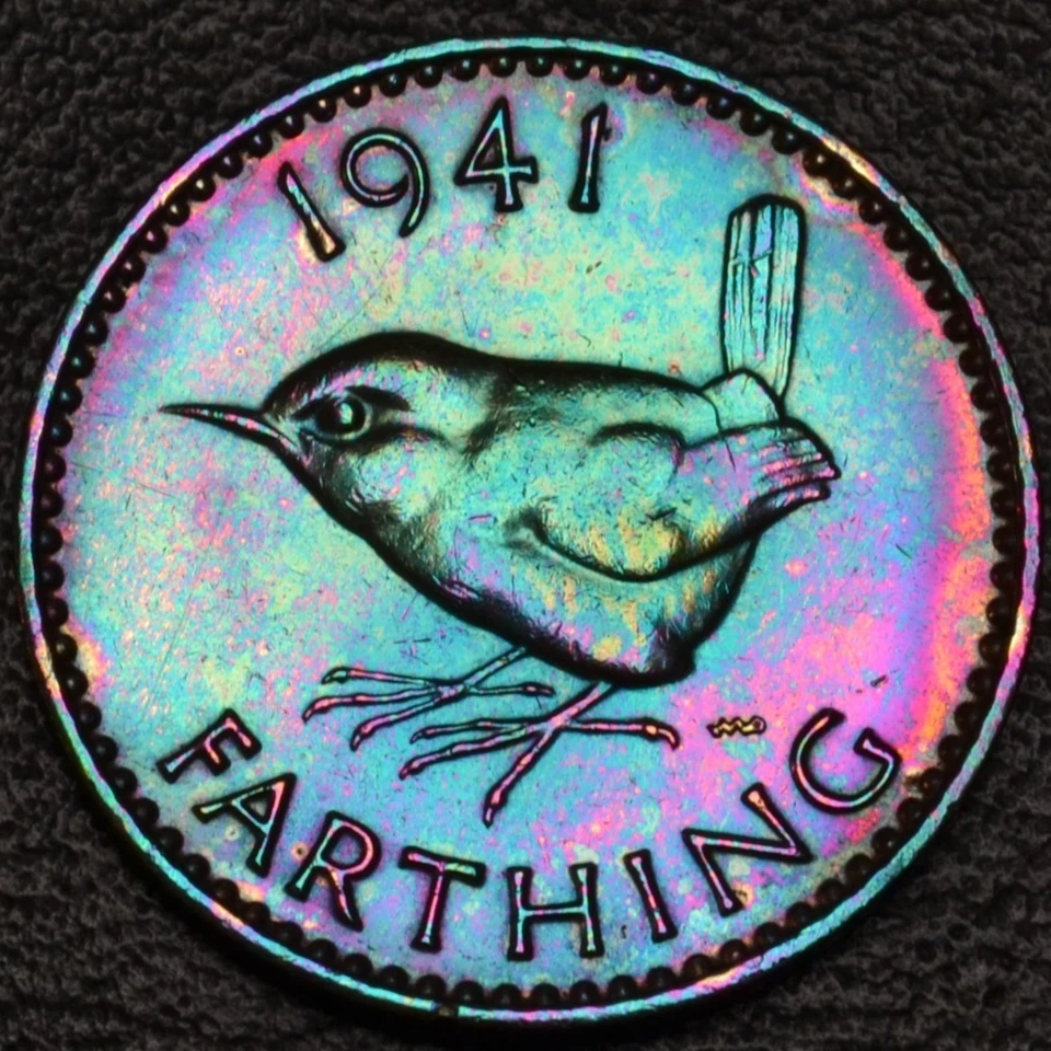 1941 Reino Unido Inglaterra Farthing arco iris tonificación (50-82) Foto 3 de 3