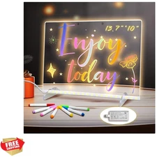 LED Note Board with Colors, 13.7"X10" 4 Modes & 7 Colors Acrylic Dry Erase Bo...