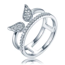925 Sterling Silver Angel Wings CZ Double Band Statement Ring Size 3-12 SE3498