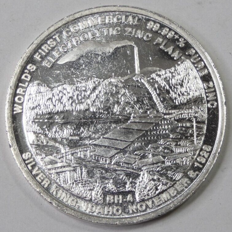 Vintage 1982 Bunker Hill Zinc Plant BH4 Round 1 Ounce 999.5 Fine