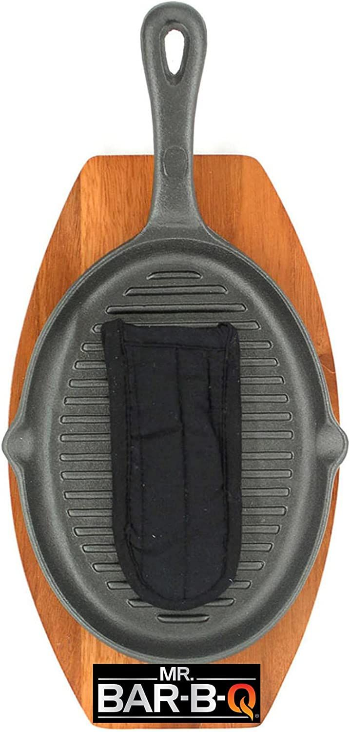 2pc Cast Iron Fajita Skillet Set With Wood Base Cooking Kitchen Accessories for sale online eBay