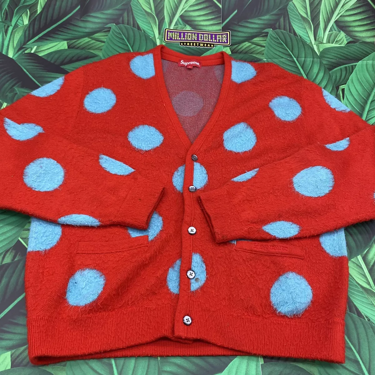 supreme brushed polka dot cardigan