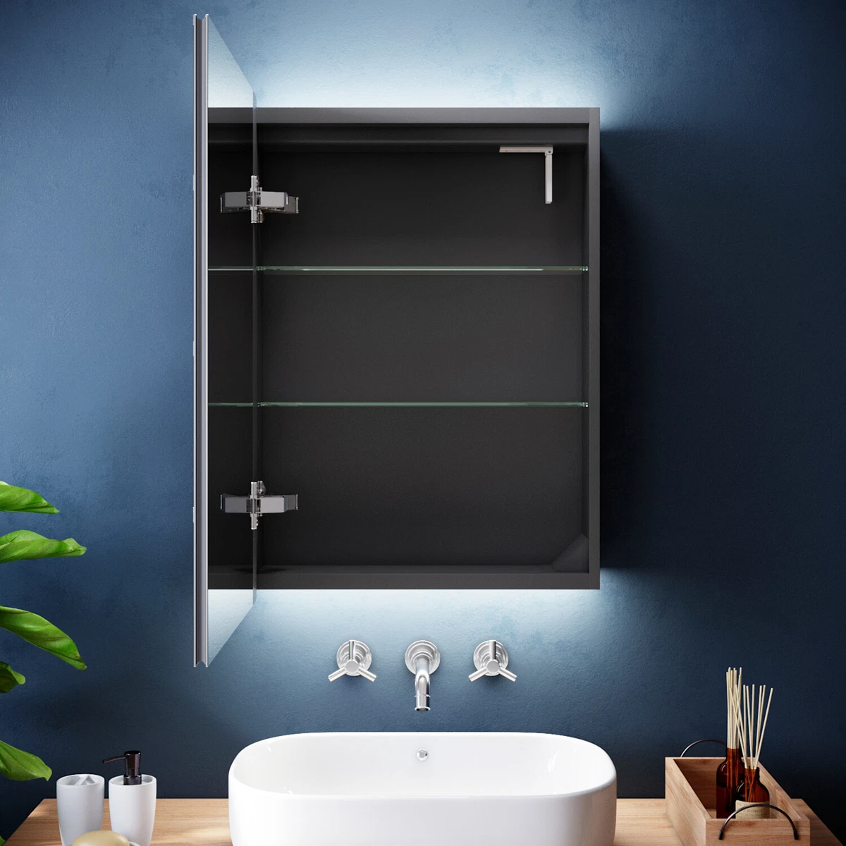 Bathroom Mirror Cabinet Shaver Socket Button Switch 700x500 Wall Mount Cupboard