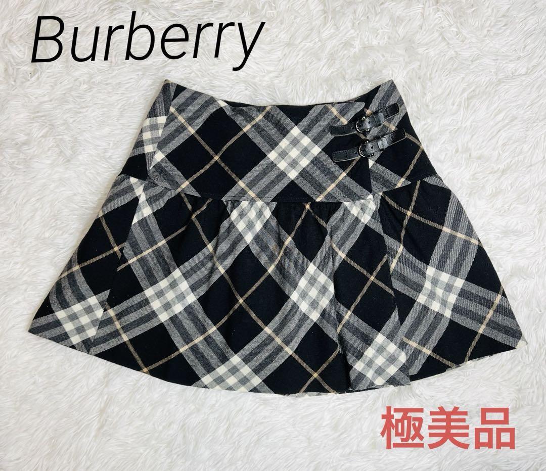 Burberry Blue Label Wool Skirt Nova Check Leather Belts Size M