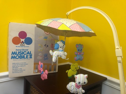 Vintage 1987 Dolly Inc Animal Shower Musical Mobile II Infant Crib Accessory
