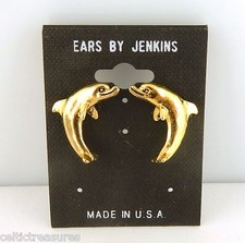 Vintage Gold Dolphin 3D post earrings