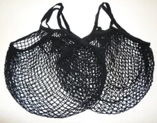 2 French mesh market grocery bags black reusable cotton washable ECO friendly