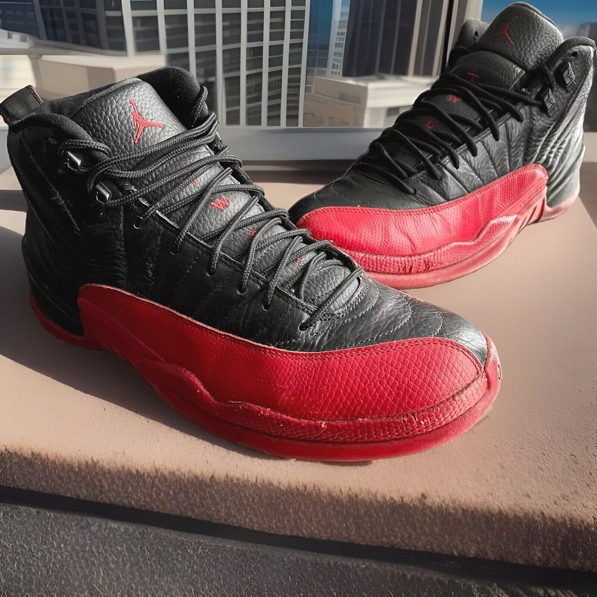 AIR JORDAN 12 XII RETRO SNEAKERS “FLU GAME” BLACK/VARSITY-RED MENS