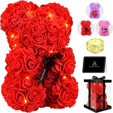 Otlonpe Bear Rose Valentines Day Gifts for Her, 9 inch Flower Bear with Led L...