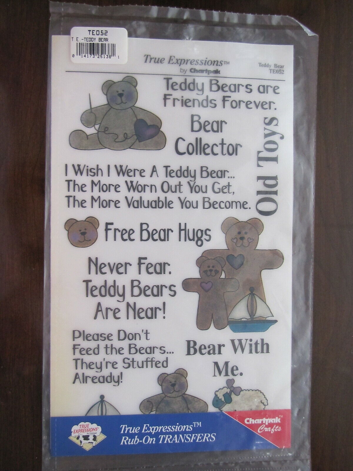 Sealed Vintage 1994 Chartpak Rub-On True Expressions Transfers TEDDY BEAR TE052