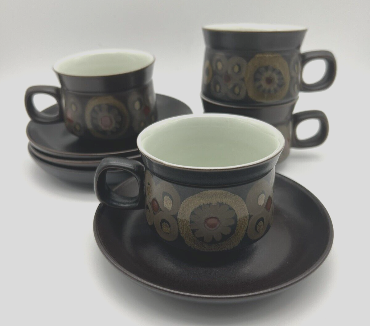 Set of 4 Vintage Denby Arabesque Samarkand Cups and Saucers