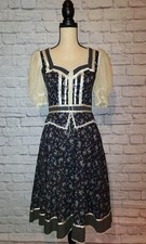 Vintage Gunne Sax by Jessica Floral Polka Dot Corset Tie Lace Midi Dress Size 9