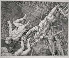 Flying Concellos – Reginald Marsh 1936 Trapeze Etching Art Print Circus Acrobats