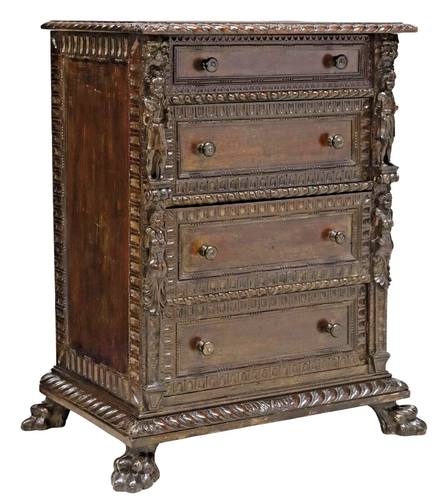 Antique Commode, Italian Renaissance Revival, Figural, Carved Walnut, 1800's!
