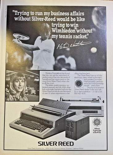 1984 Zeitschrift Werbung Silber Schilf Schreibmaschinen Martina Navratilova B&W
