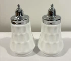 Vintage Fenton White Milk Glass Salt n Pepper Shakers Thumbprint Pattern  Unused