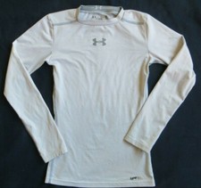 Under Armour UPF 50 LS Rash Guard shirt Workout White Fitted HeatGear Boys YSM