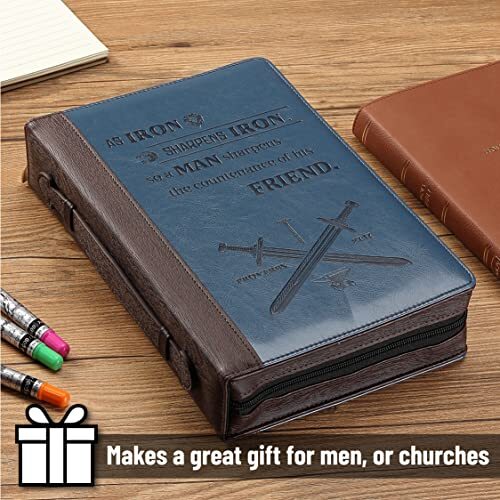 Large Bible Cover Leather Bible Carrying Case Bag with Zipper & Handle - Picture 4 of 7