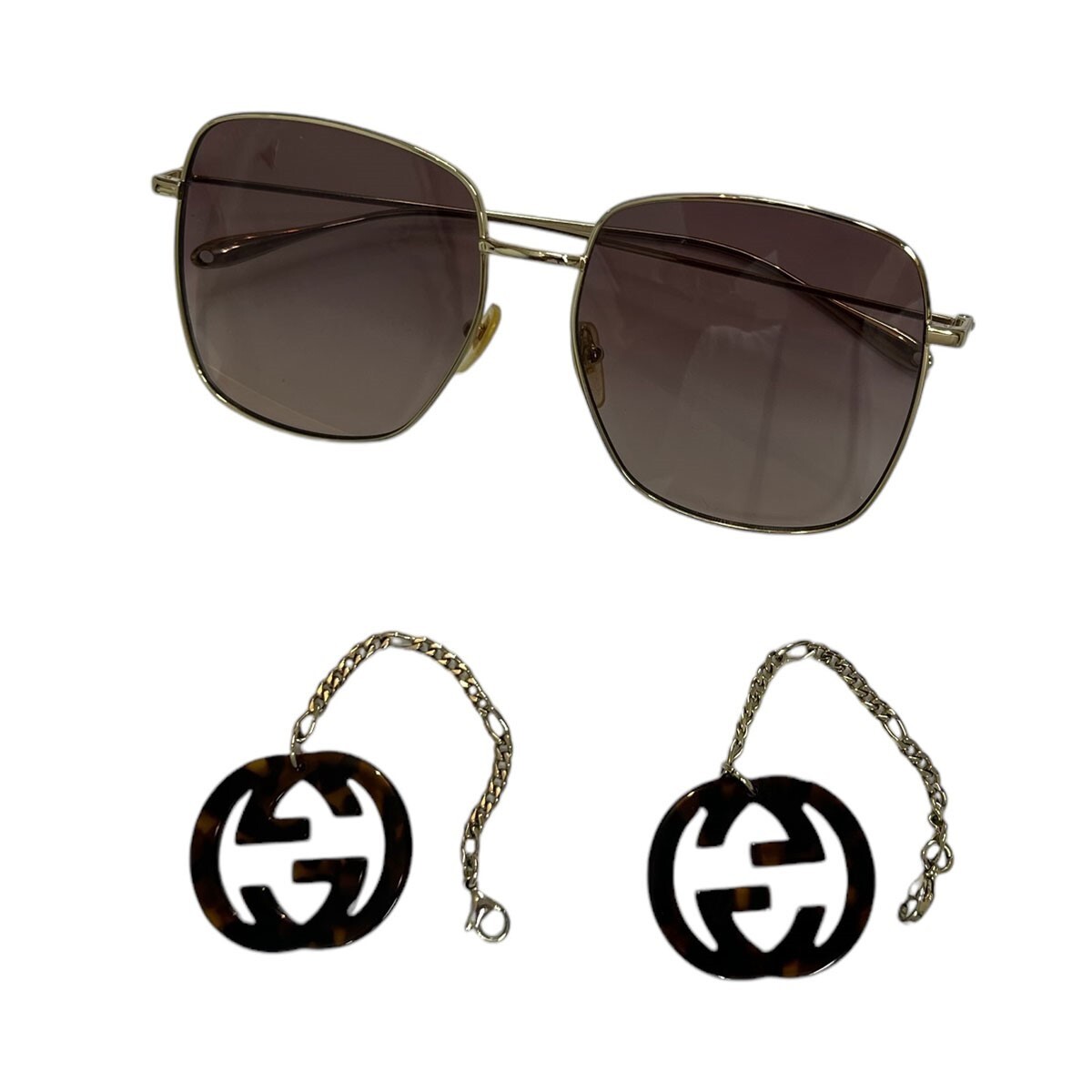 GUCCI GG1031S Gold Brown Chain Sunglasses, Size 59 | eBay