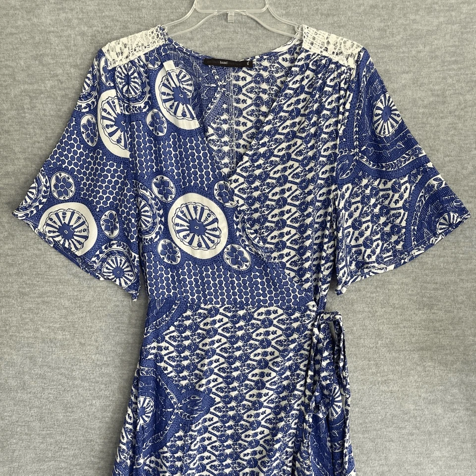 Vestido cruzado de verano Hazel para mujer pequeño azul blanco midi chinoiserie delicado romántico Foto 2 de 4