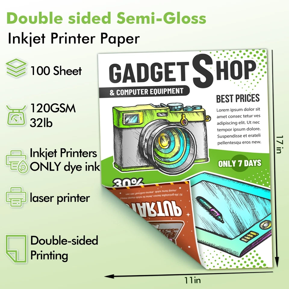 Koala Photo Paper 11x17 32lb Double Sided Semi-gloss for Inkjet Laser Printers - Image 2 of 4