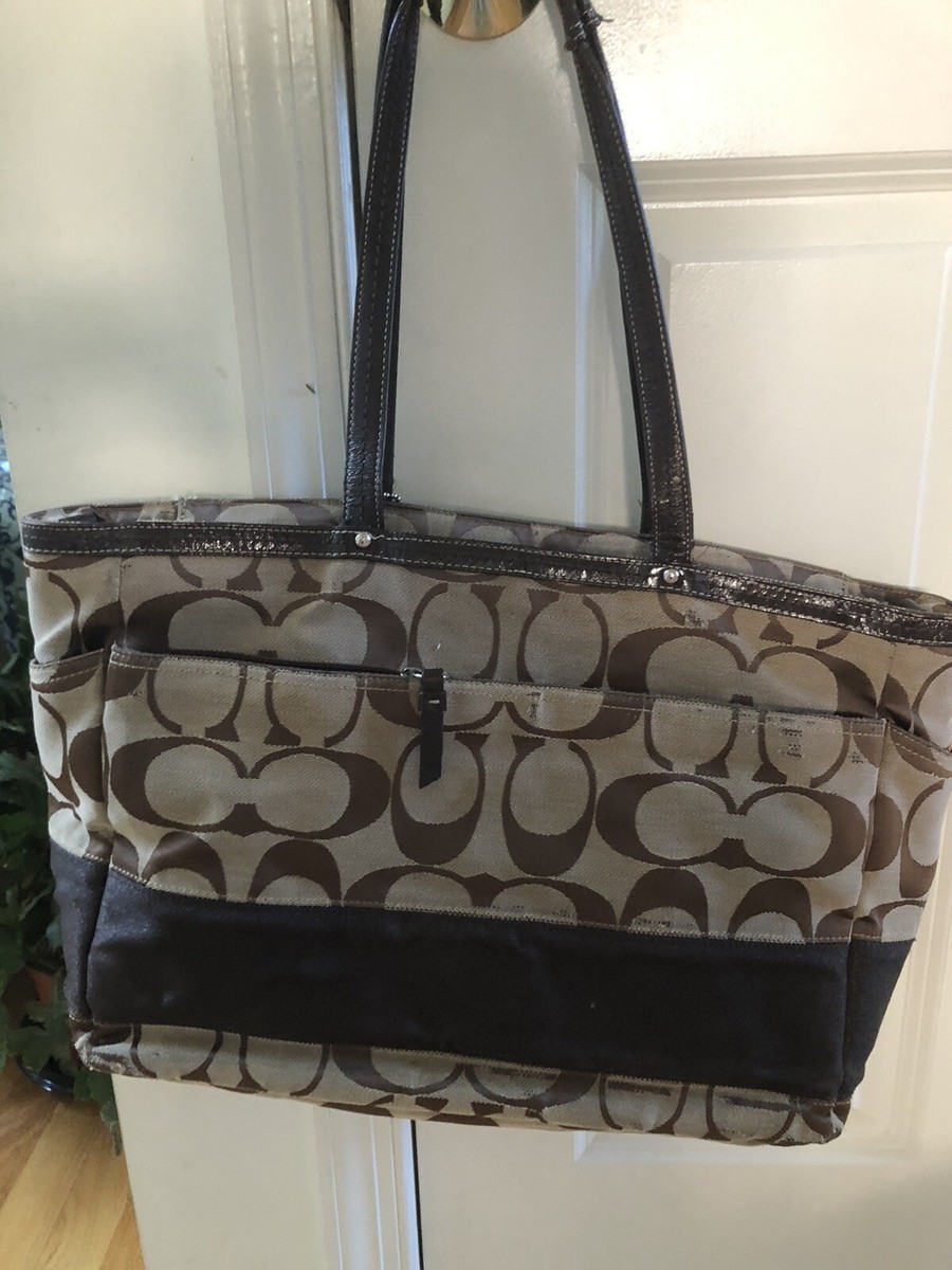 Coach Signature Khaki Canvas Brown Stripe Purse C06K-10124 Coach Signature Khaki Canvas Brown Stripe Purse C06K-10124