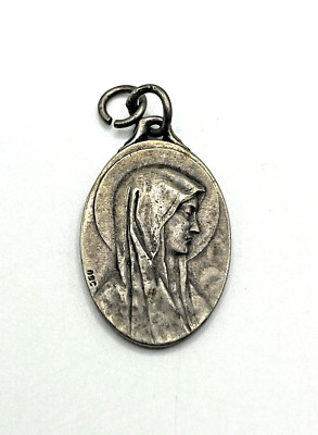 Vintage Catholic Stamped OBC Our Lady Lourdes Silver Tone Religious ...