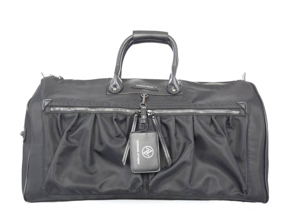 Bolso de Lona de Viaje Adrienne Vittadini Negro Mate Nylon Fin de Semana Nuevo con Etiquetas Foto 2 de 4