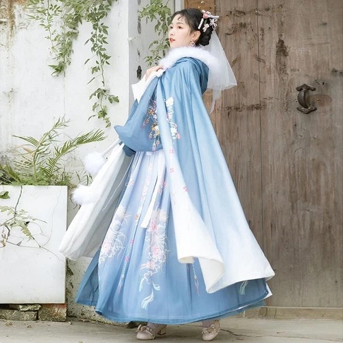 Women Hanfu Cape Cloak Fairy Hooded Floral Coat Ancient Vintage Tang Dynasty - Image 3 of 4
