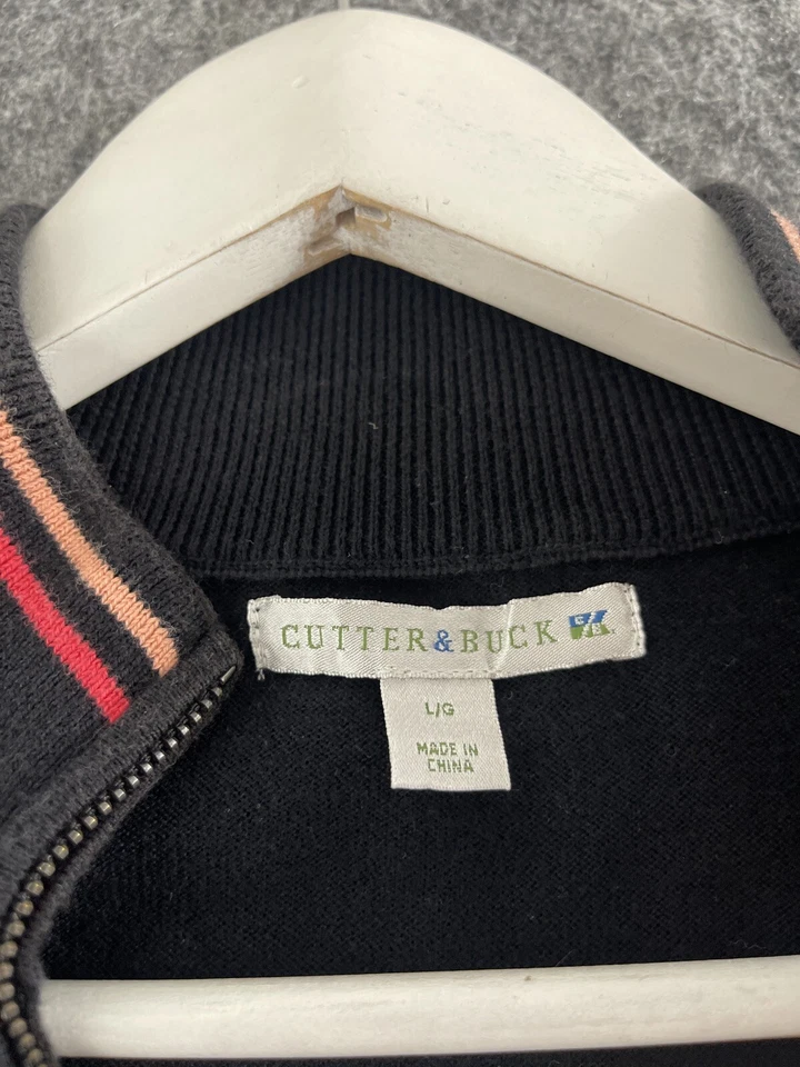 Suéter Cutter Buck Mujer Grande Negro Cremallera Completa Rayas Pullover Camisa N241 Foto 4 de 4