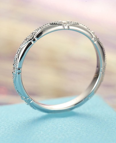 0.5ct Round Cut Simulated Diamond Milgrain Eternity Ring 14k White Gold Plated - Picture 5 of 6