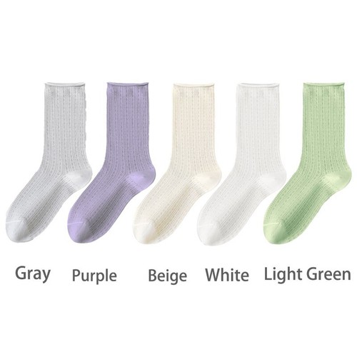 Women Cotton Socks Summer Tube Mesh Breathable Long Sock Thin Casual 5 Pairs - Picture 18 of 24