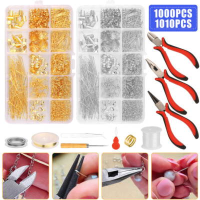 Jewelry Making Kit Beading Repair Tools Craft Supplies Bead Silver Gold  with Box