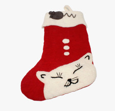 VTG Cat Mouse Wool Christmas Stocking Family Pet Kitty Felt Handmade 14"