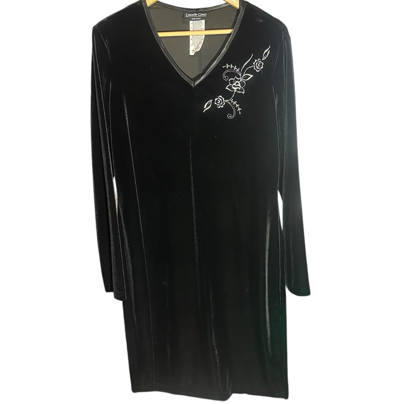 Vtg Velvet Dress 16 Black Midi Embroidered Whimsigoth Fairy Grunge Steampunk USA