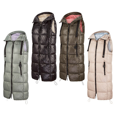 DENIMFY Steppweste Damen lang mit Kapuze Regular Fit DFCaro Weste Knielang