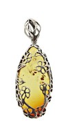 Silver Pendant With Teardrop Amber Framed In Flowers Silver Pendant With Teardrop Amber Framed In Flowers