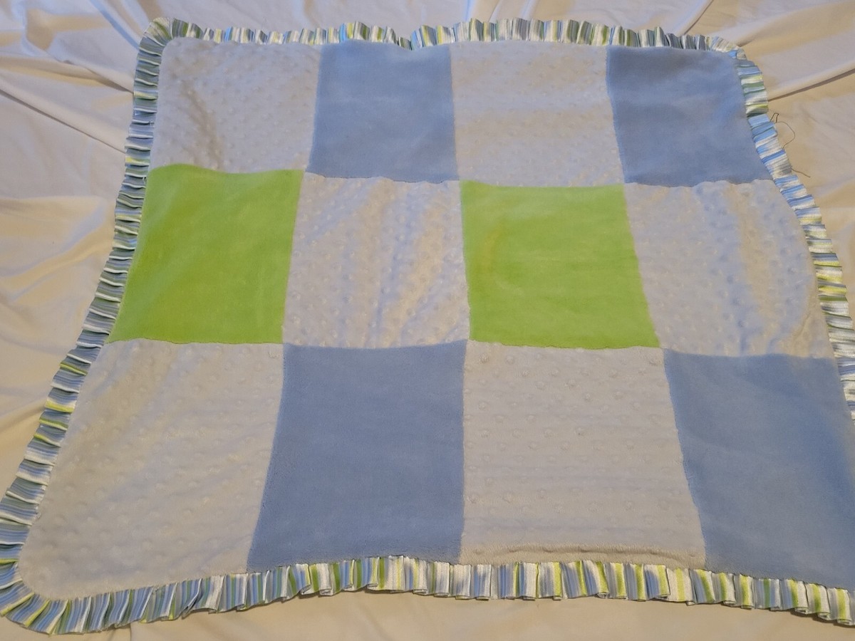BabyGear Baby Gear Blue Green Patchwork Minky Blanket Satin