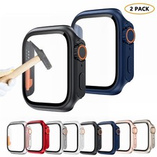 2Pcs Hard Case with Screen Protector Fr Apple Watch 9 8 7 SE 6 5 4 40/41/44/45mm