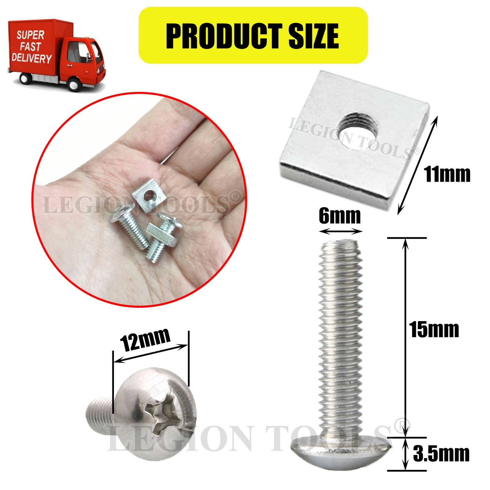 Square Nuts and Bolts M6 15mm Winch Mounting bolts Set Warn Low Mount