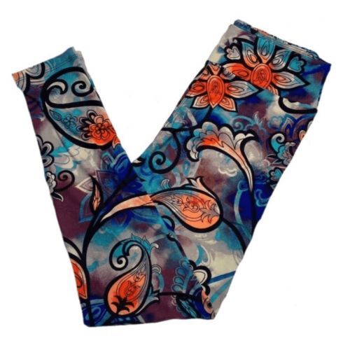 LuLaRoe Womens Leggings Size TC Paisley Watercolor Black Purple Blue Teal NWT - Picture 1 of 3