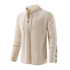 Men's Pirate Shirt Renaissance Faire Viking Medieval Costume X-Large, Beige D