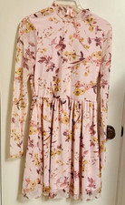 Altar'd State Pink Floral Long Sleeve High Neck Ruffle Mini Dress Lined L