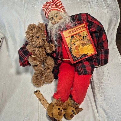 Vtg 24'' K & K Interiors Inc Shelf Sitting Santa w/Bear