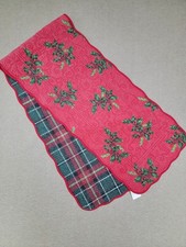 ST. NICHOLAS SQUARE Table Runner Red Holly Quilted Cotton 12 x 52 Plaid Back